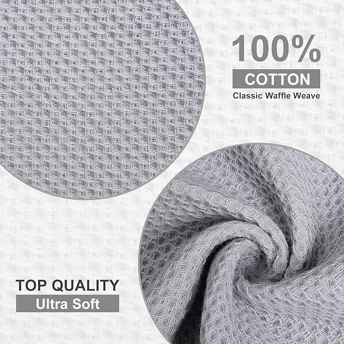 Homaxy 100% Cotton Dish Cloths, 12 Pack - 12 x 12 Inches, Waffle Weave Super Soft and Absorbent Dish Towels Quick Drying Dishcloths, Light Grey