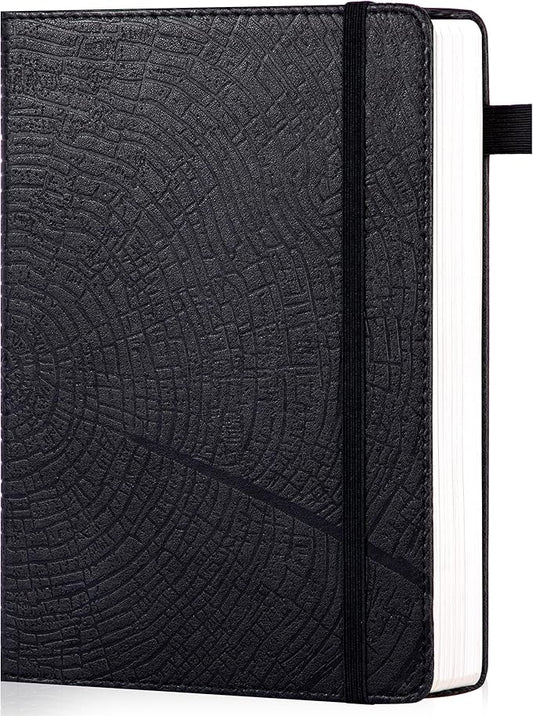 CAGIE Lined Journal for Men Women, Tree Growth Ring Leather Bound Journal Notebook, 256 Pages 100 GSM Journals for Writing, A5 Hardcover Journaling Notebooks for Work, Note Taking, Black