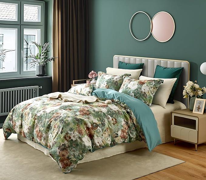 Cupocupa Duvet Cover Full Size Set Boho Floral Pattern Full Duvet Cover Set for Full Size Bed Vintage Soft Bedding Leaf Print Duvet Cover with Pillowcases