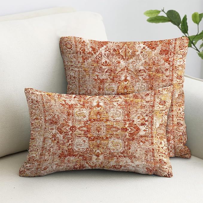 Boho Throw Pillow Covers 12x20 inch Set of 2,Boho Vintage Carpet Pattern Antique Ethnic Decor Double Sided Pattern Cushion Cover Soft Pillow Case Living Sofa Room Bed Square Pillow Cover