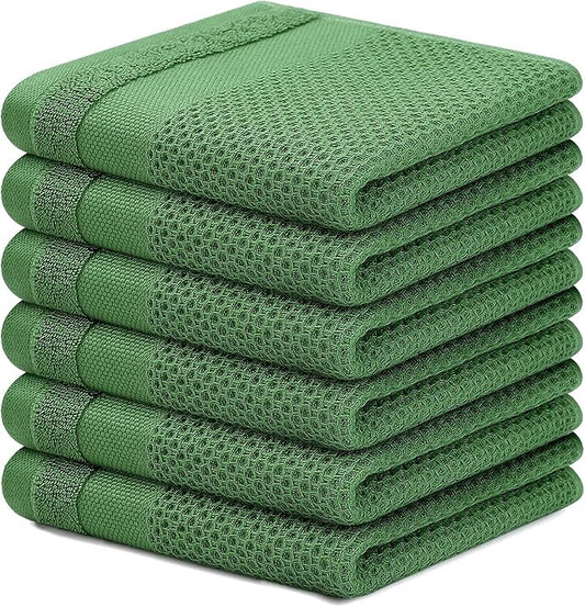 Homaxy 100% Cotton Dish Cloths, 6 Pack - 12 x 12 Inches, Waffle Weave Super Soft and Absorbent Dish Towels Quick Drying Dishcloths, Grass Green