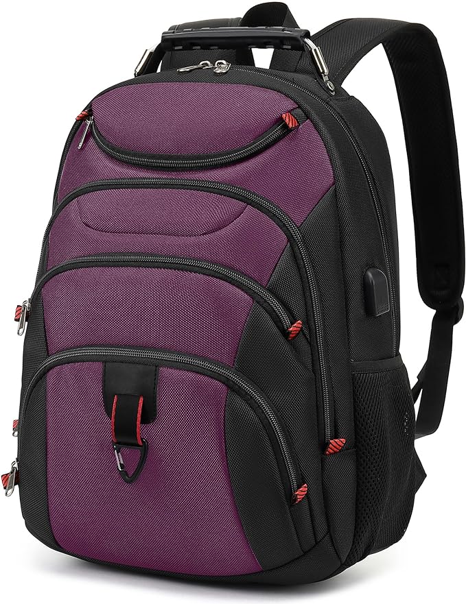 Boavan Laptop Backpack for men, 15.6 inch Laptop Bag with USB Port, Waterproof Travel Work Backpack Purse, Anti-Theft Teacher Nurse Doctor Casual Bookbags Office Business backpack，Purple Black