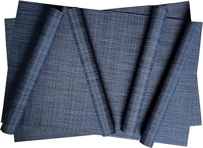 WAZAIGUR Placemats Set of 6 for Dining Table Heat-Resistant Washable Place Mats Woven Vinyl Kitchen Table Mats Easy to Clean,Navy Blue