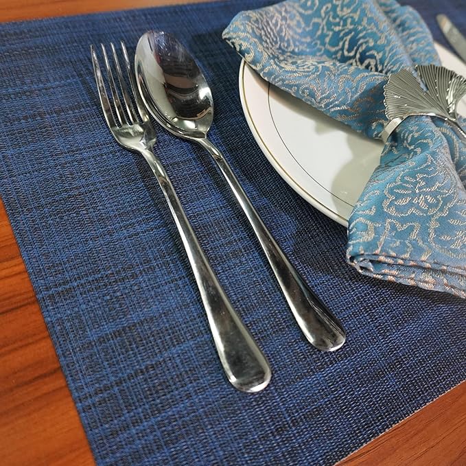 WAZAIGUR Placemats Set of 6 for Dining Table Heat-Resistant Washable Place Mats Woven Vinyl Kitchen Table Mats Easy to Clean,Navy Blue