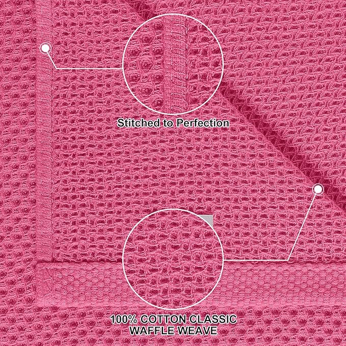 Homaxy 100% Cotton Kitchen Towels and Dishcloths Set, 12 x 12 Inches and 13 x 28 Inches, Set of 10 Bulk Kitchen Towels Set, Ultra Soft Absorbent Dish Cloths for Washing Dishes, Hot Pink