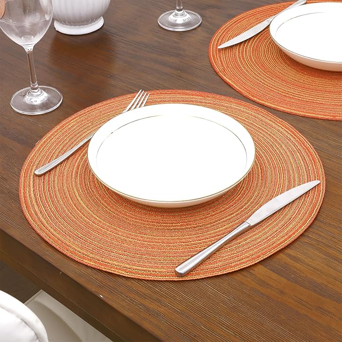 SHACOS Round Braided Placemats Set of 6 Fall Place Mats Washable Polyester 15 inch Round Table Mats for Dining Table Wedding Party Decor (Fall Color Mix, 6)