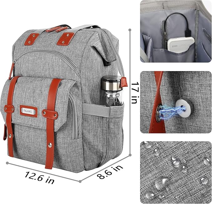 FALANKO Laptop Backpack for Women, Work Doctor Teacher Nurse Wide Open College School Student 17.3 Inch Laptops Bookbag Purse with USB Charging Port, Travel RFID Computer Bag for Men Women Girls Grey