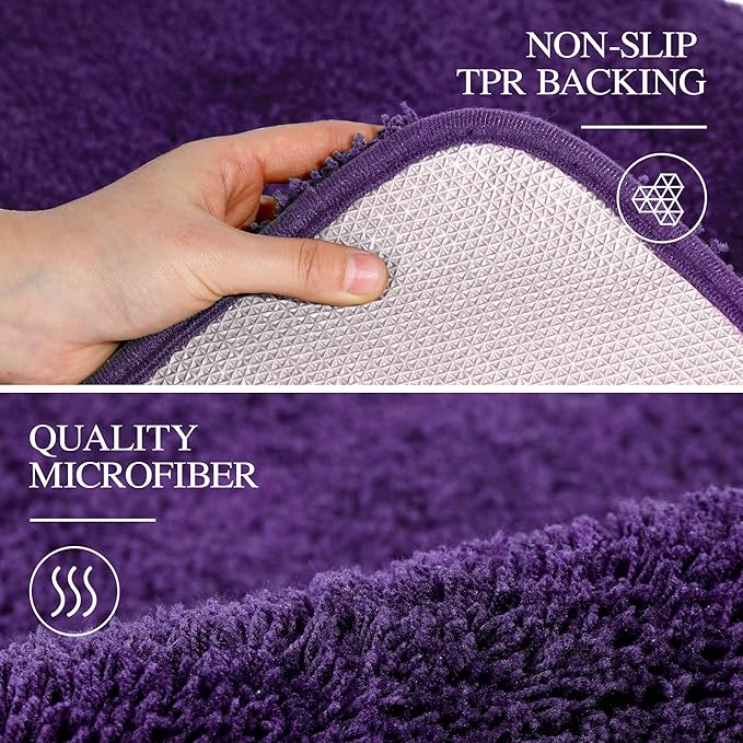 Walensee Non Slip Bath Mat for Bathroom (16 x 24, Dark Purple) Water Absorbent Soft Microfiber Shaggy, Machine Washable Thick Plush Bath Rugs for Shower