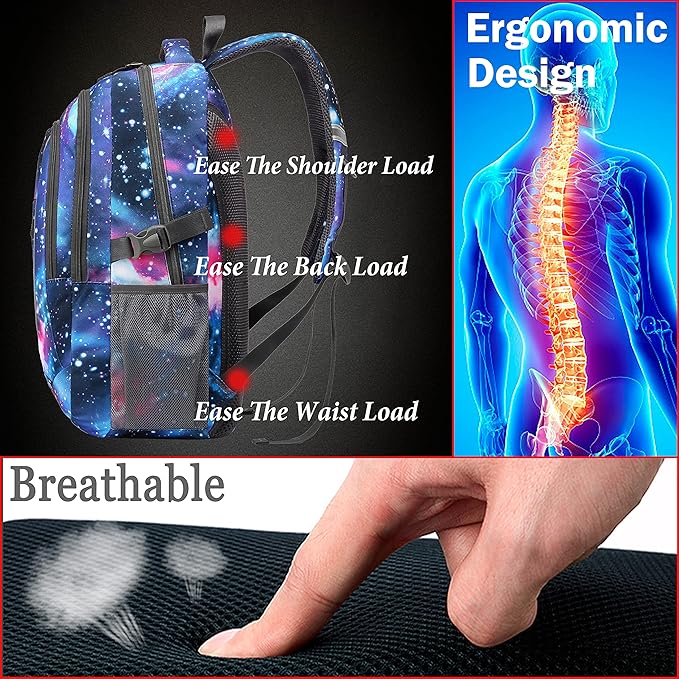 ProEtrade Galaxy Backpack Bookbag for College Sturdy Travel Business Hiking Fit Laptop Up to 15.6 Inch Multi Compartment Gifts for Men Women Night Light Reflective (Galaxy)