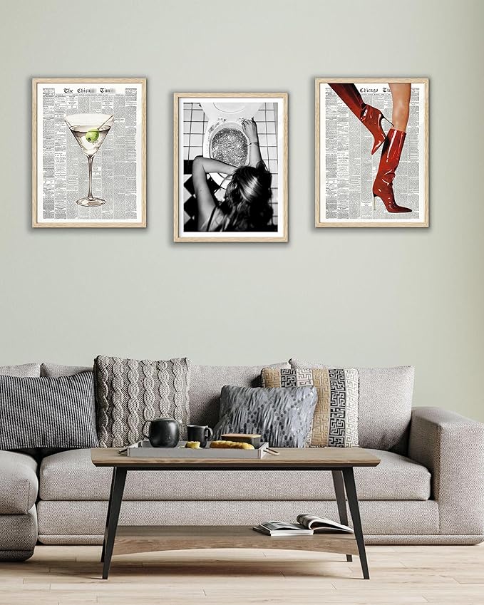 EcoHest UnFramed Trendy After the Disco Party Wall Art, 12x16 in OAK Wood Black and White Funny Bathroom Canvas Art, Teen Girl Poster College Dorm Decor, Set of 1 for Bedroom Living Room