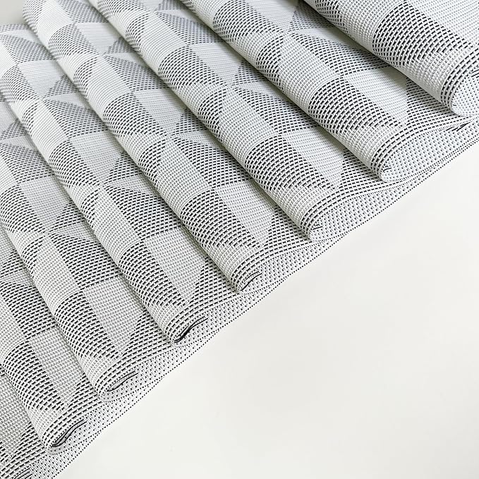 Placemat,Blending Color Durable Woven Vinyl Placemat Washable Heat-Resistant Anti-Skid Kitchen Dining Table Mats (Set of 8, White Black)