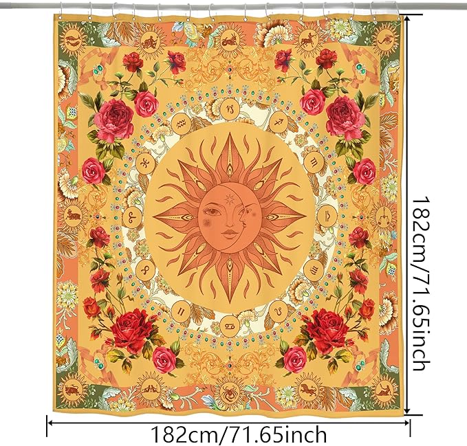 Bohemian Bathroom Curtain Colorful Boho Floral Print Beautiful Bright Polyester Fabric Cloth Shower Curtain for Bathroom Decoration, 72"x72"