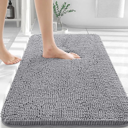 OLANLY Bathroom Rugs 36x24, Extra Soft Absorbent Chenille Bath Rugs, Rubber Backing Quick Dry, Machine Washable Bath Mats for Bathroom Floor, Tub and Shower, Home Decor Accessories, Grey