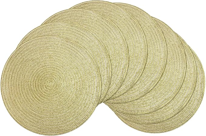 SHACOS Glitter Gold Round Braided Placemats Set of 8 Sparkle Washable 15 inch Round Table Mats Woven Place Mats for Christmas Party Dining Table Decor (Gold, 8)