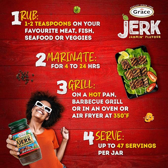 Grace Jamaican Mild Jerk Seasoning (Two 10 Oz Jars) - Mild Jamaican Style - Caribbean Jerk for Chicken & Oxtail