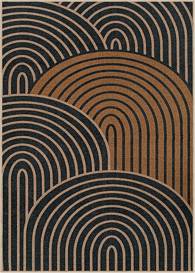 Lahome Modern Rainbow Easy Jute Carpet, Washable Rugs 5x7 for Living Room Black Farmhouse Dining Room Rug, Contemporary Natural Throw Mat Non Slip Floor Carpet for Office RV Patio