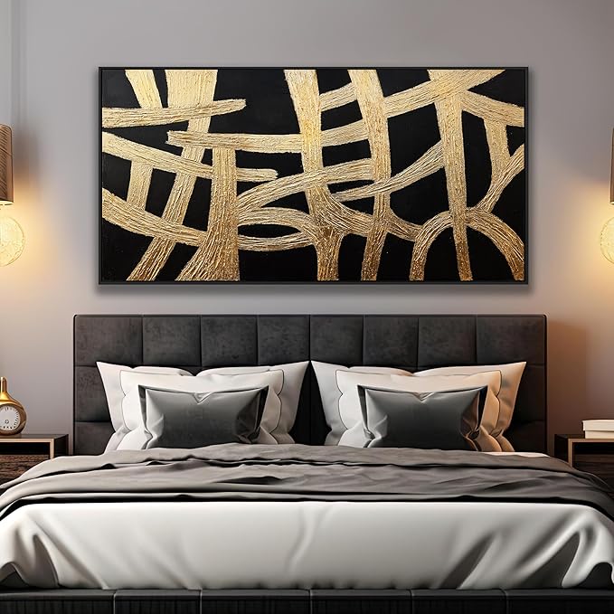 Canvas Wall Art Wall Decor Bedroom Pictures Artwork Abstract Wall Art Black And Gold Lines Texture Artwork Large Size Modern Painting Wall Decoration Pictures For Living Room Home Kitchen Office 29x58 Inch