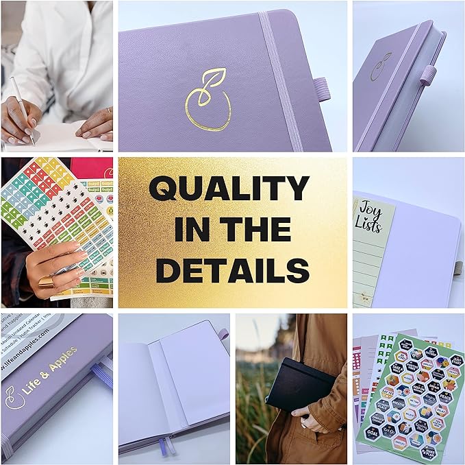 Life & Apples Wellness Journal Planner – Food Log, Fitness Tracker, Habit Tracker, Weight Loss Journal for Diet Tracking and Health Goals, Undated, Size A5 Lavender