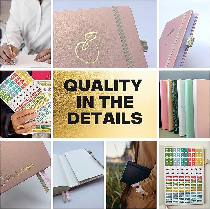 Life & Apples Wellness Journal Planner – Food Log, Fitness Tracker, Habit Tracker, Weight Loss Journal for Diet Tracking and Health Goals, Undated, Size A5 Rose Gold