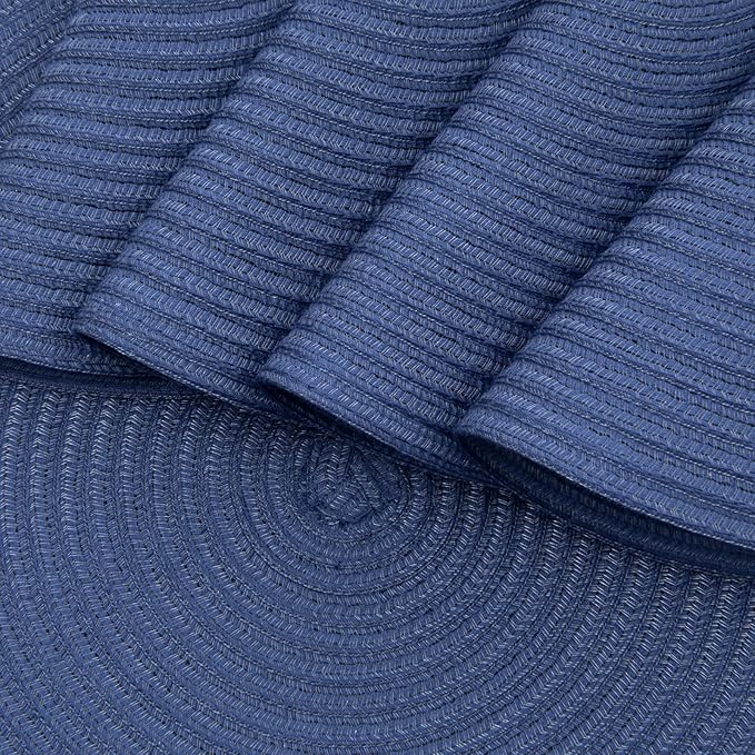 SHACOS Round Placemats Set of 6 Washable 15 inch Round Table Mats Cotton Polyester Woven Braided Place Mats for Dining Table (Sail Blue, 6)