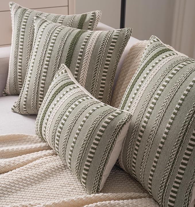 Boho Lumbar Pillow Covers 14x36 Long, Farmhouse Decorative Couch Pillow Cases, Green Accent Pillows of Bed, Sofa Bedroom Living Room Home Decor Cushion Cover, Pack of 1