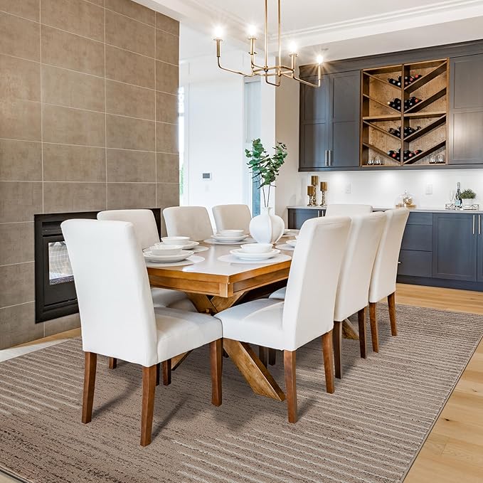 Rugshop Bohemian Stripe Stain Resistant High Traffic Living Room Kitchen Bedroom Dining Home Office Area Rug 7'10" x 10' Beige