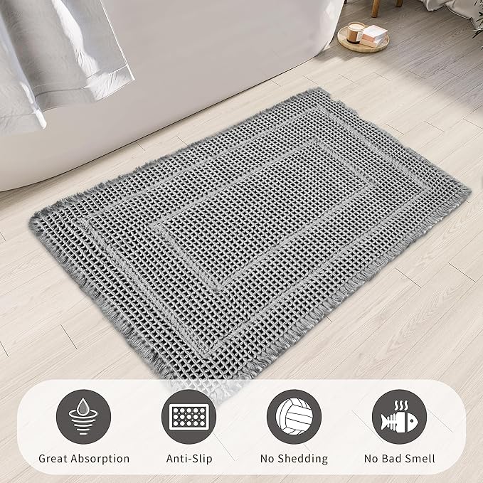 Bath Mats for Bathroom Non Slip,Waffle Luxury Bath Mat,Machine Washable Bath Mat for Shower,Ultra Soft Bathmat,Gray,17" x 24"