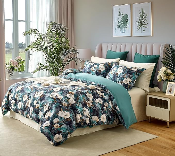 Cupocupa Duvet Cover Full Size Set Boho Floral Pattern Full Duvet Cover Set for Full Size Bed Vintage Soft Bedding Leaf Print Duvet Cover with Pillowcases