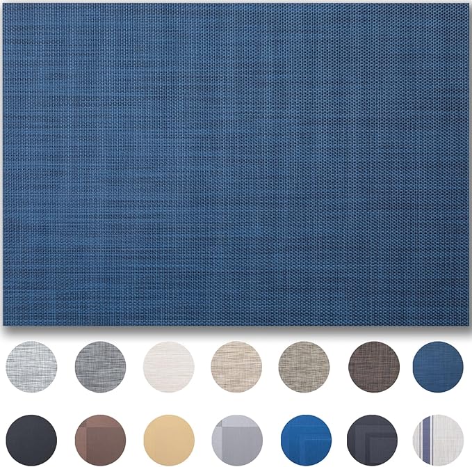 Placemats Set of 8 - Easy Clean Woven Vinyl Placemats for Dining Table, Indoor/Outdoor Place Mats, Washable PVC Table Mats（Navy Blue）