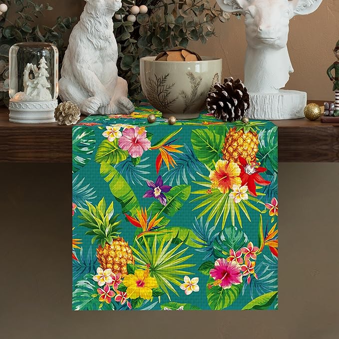 Tropical Pineapple Table Runner Burlap Kitchen Dining Linen Table Decoration for Indoor Outdoor Home Party Dinner 13x72 Inch