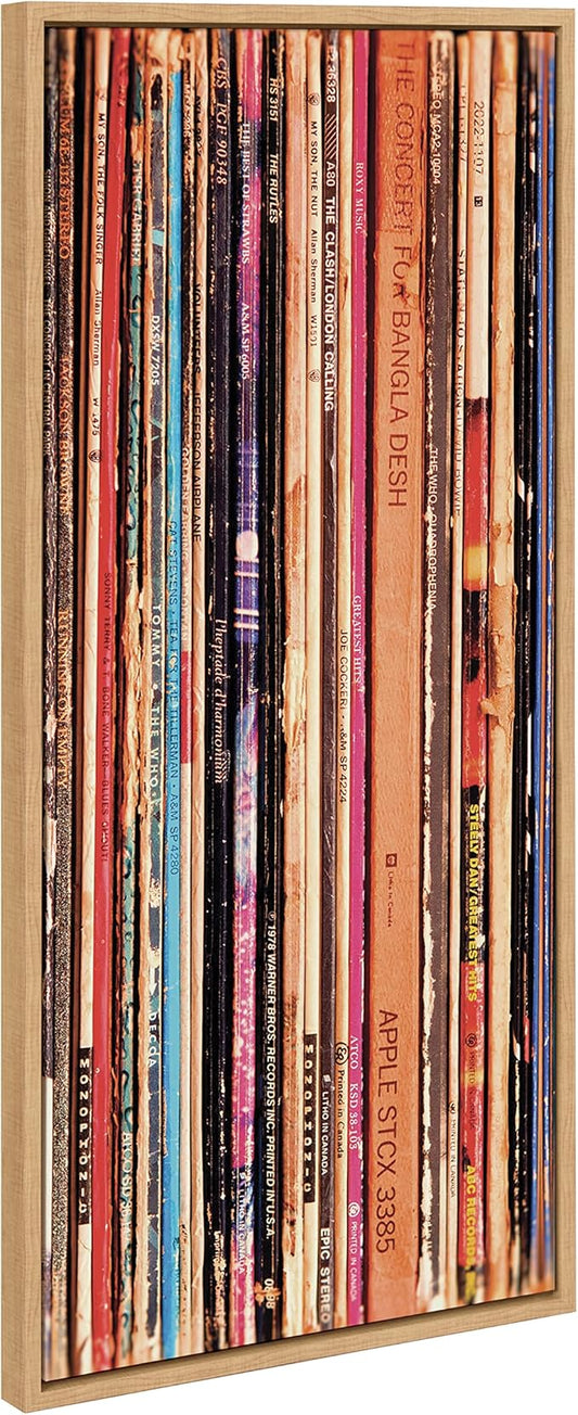 Kate and Laurel Sylvie 33RPM Framed Canvas Wall Art by Robert Cadloff of Bomobob; 18 x 40; Natural; Vinyl Record Art for Wall