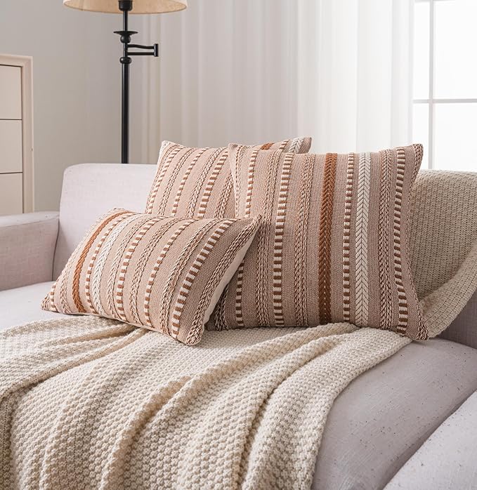 Boho Throw Pillow Covers 20x20 Inch Set of 2, Farmhouse Decorative Couch Pillow Cases, Brown Accent Pillows of Bed, Sofa Bedroom Living Room Home Decor Cushion Cover