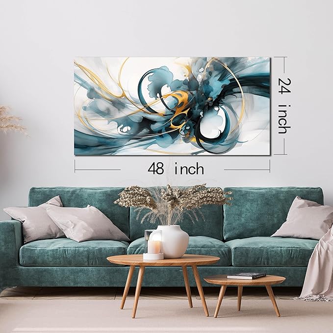 LAOTOART Abstract Painting Canvas Wall Art for Living Room - Blue Wall Decor Bedroom - Modern Wall Art for Office Size 24" x 48"
