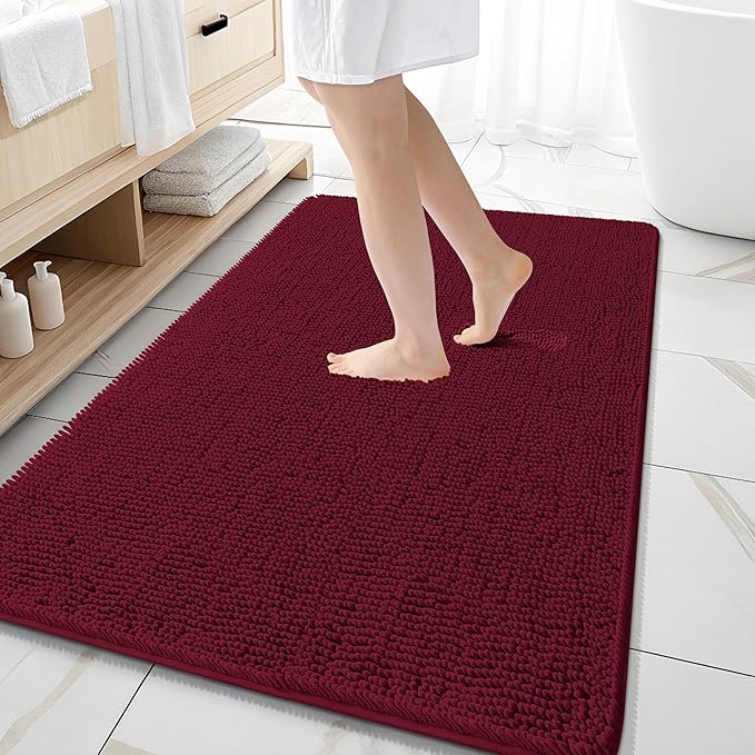 OLANLY Bathroom Rugs 59x35, Extra Soft Absorbent Chenille Bath Rugs, Rubber Backing Quick Dry, Machine Washable Bath Mats for Bathroom Floor, Tub and Shower, Home Decor Accessories, Burgundy