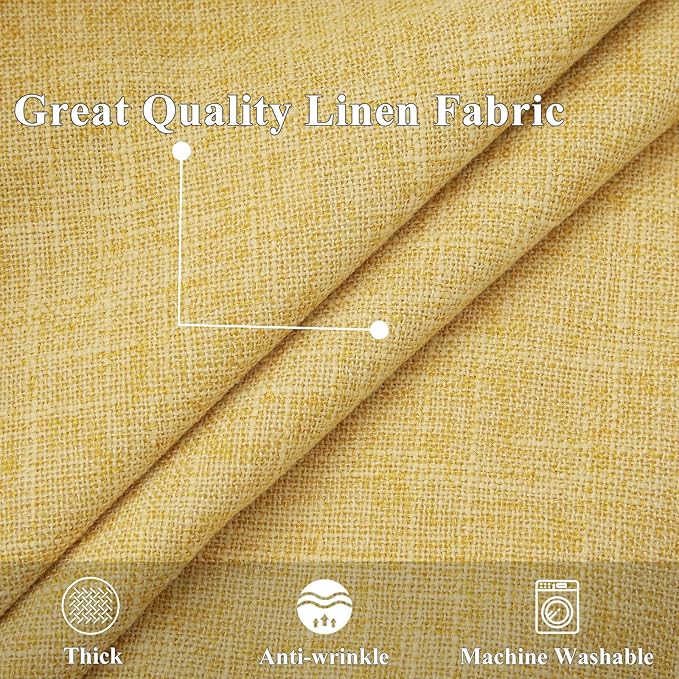 decorUhome Decorative Outdoor Throw Pillow Covers 18x18 Set of 2, Square Linen Rustic Neutral Farmhouse Euro Pillow Covers with Stitched Edge for Couch, Sofa, Living Room, Mustard Yellow