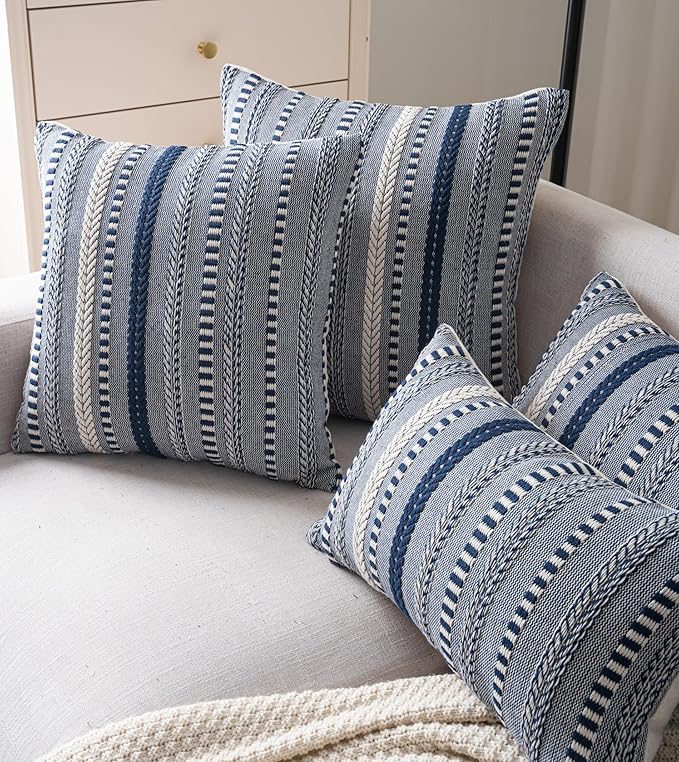 Boho Lumbar Pillow Covers 14x36 Long, Farmhouse Decorative Couch Pillow Cases, Navy Blue Accent Pillows of Bed, Sofa Bedroom Living Room Home Decor Cushion Cover, Pack of 1