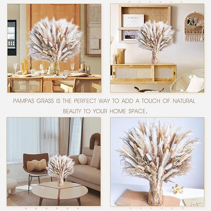 440PCS Natural Dried Pampas Grass Boho Home Decor Bouquet Phragmites Dried Flowers Bouquet for Wedding Floral Arrangements Home Decorations (440PCS)