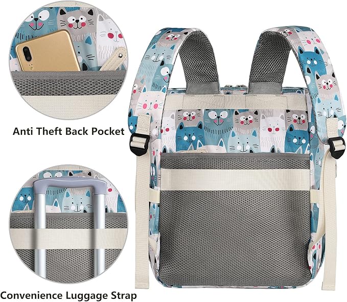 FALANKO Laptop Backpack for Women,Teacher Doctor Nurse Work Purse Bag for 15.6 Inch Laptop,Cute Cartoon Pattern backpack With USB Charging Port RFID Anti Theft Pocket, Large Travel Bookbag for Women