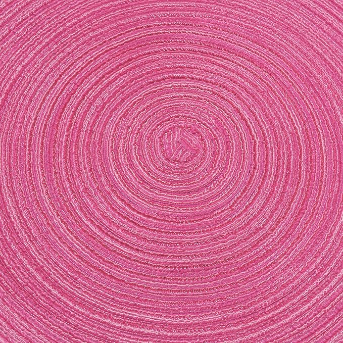 SHACOS Round Braided Placemats Set of 6 Cotton Round Place Mats 15 inch Washable Table Mats for Holiday Party (Hot Pink, 6)