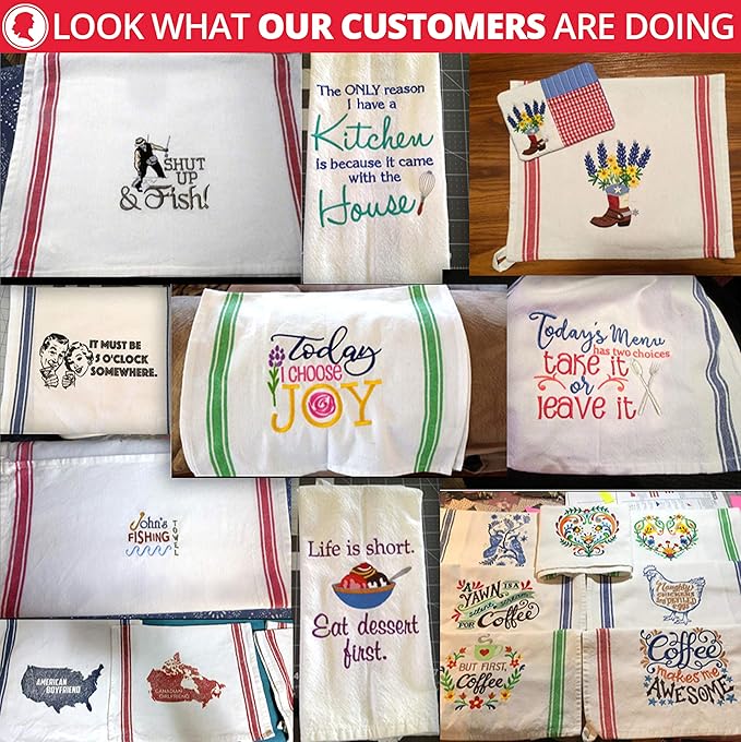 Aunti Em's Kitchen Dish Towels Set (13 Pack) Natural Cotton Fabric for Embroidery - Zero-Lint Cloth for Drying Glasses, Plates, Hand - 25.5 x 15.5 Inch (13-Pack Red Stripes)