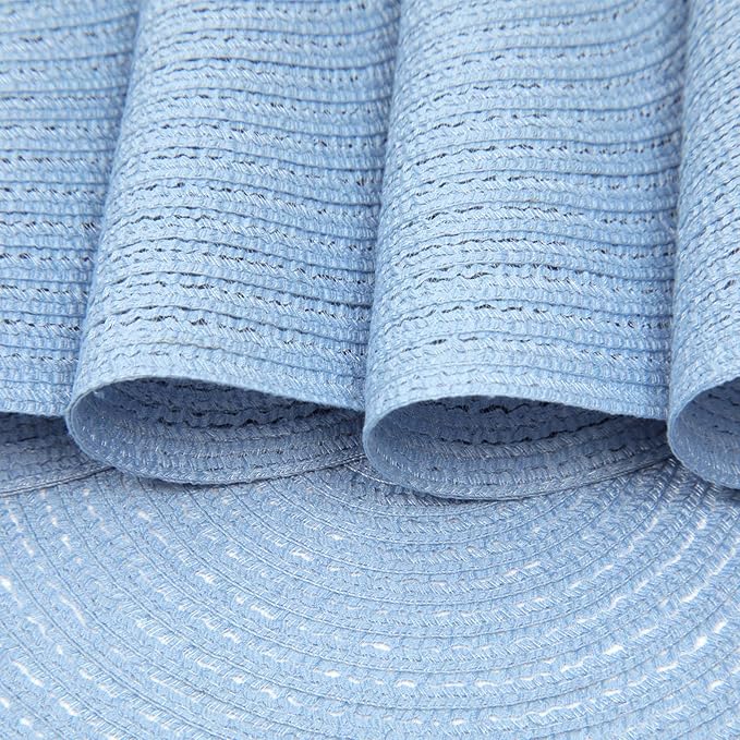 SHACOS Round Braided Placemats Set of 4 Washable 15 inch Round Non Slip Table Place Mats for Dining Tables (Light Blue, 4)