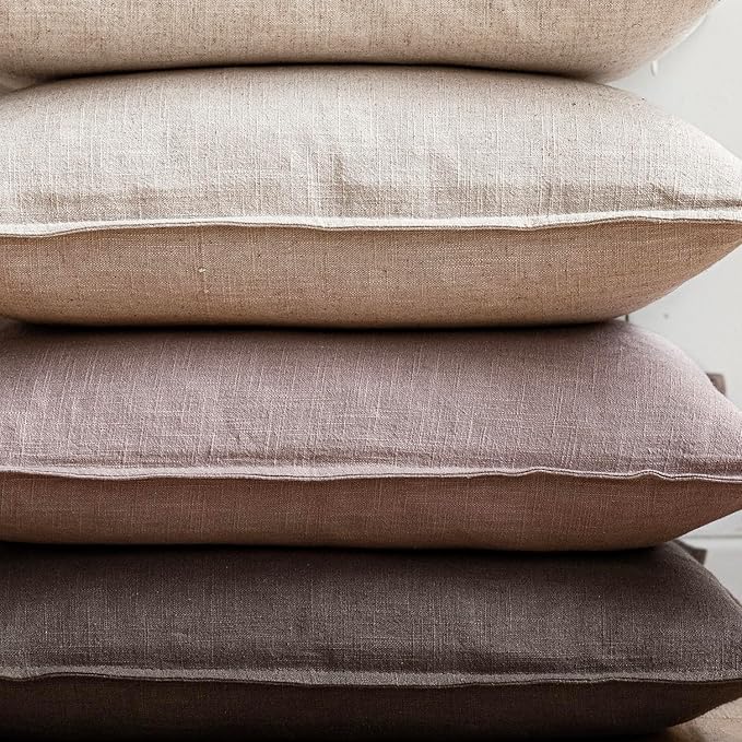 Foindtower Set of 2, Decorative Linen Soild Throw Pillow Covers Soft Accent Euro Cushion Case Boho Farmhouse Pillowcase for Chair Couch Sofa Bedroom Living Room Home Decor 22 x 22 Inch Dusty Pink