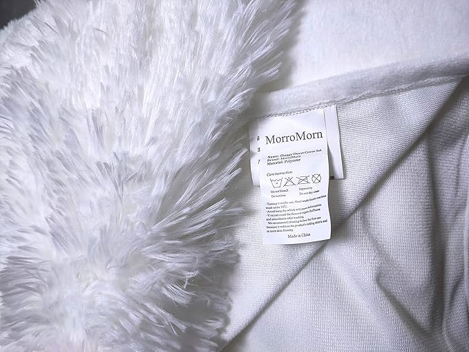 MorroMorn 5 PCS Shaggy Duvet Cover Bedding Set - Long Faux Fur Luxury Ultra Soft (White, Full/Queen)