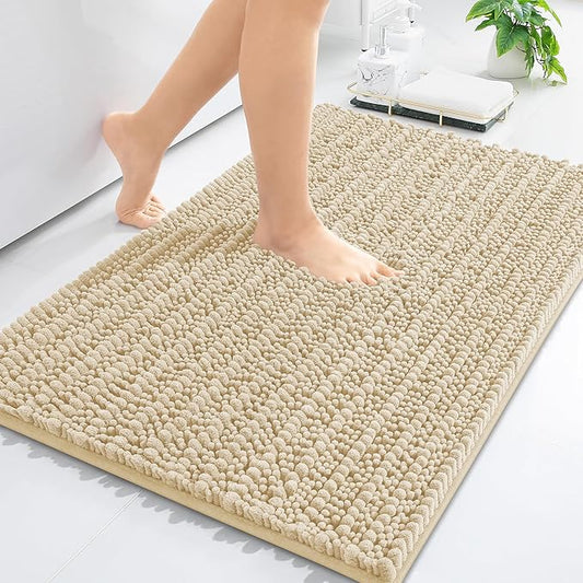 Arotive Luxury Chenille Bathroom Rug Mat, Extra Soft Thick Absorbent Shaggy Bath Rugs, Non-Slip Machine Wash Dry, Plush Bath Mats for Bathroom, Shower and Tub, 30x20, Cream Beige