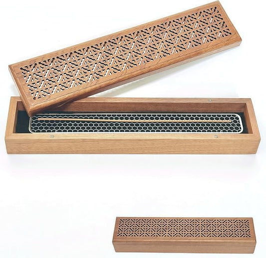Incense Holder Burner, Coffin Incense Box Holder for Sticks,Wooden Incense-Stick Holder&Ash Catcher for Meditation/Yoga Room/Bedroom/studyroom/Office (Incense Holder Box)