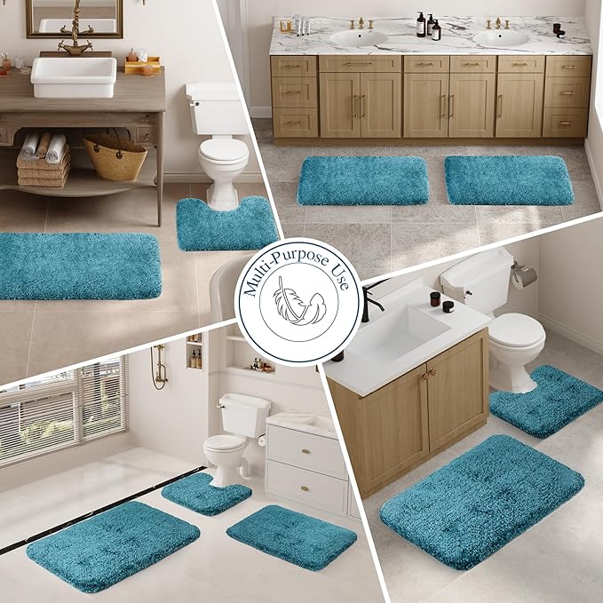 Walensee Large Bathroom Rug (24 x 48, Teal) Extra Soft and Absorbent Shaggy Bath Mat, Machine Washable Microfiber, Non Slip Luxury Floor Mat