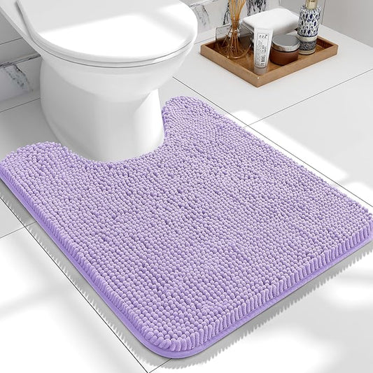 OLANLY Toilet Rugs U-Shaped 24x20, Extra Soft Absorbent Chenille Contour Bathroom Rugs for Toilet, Dry Quickly, Machine Washable, Non-Slip Bath Mat, Lavender