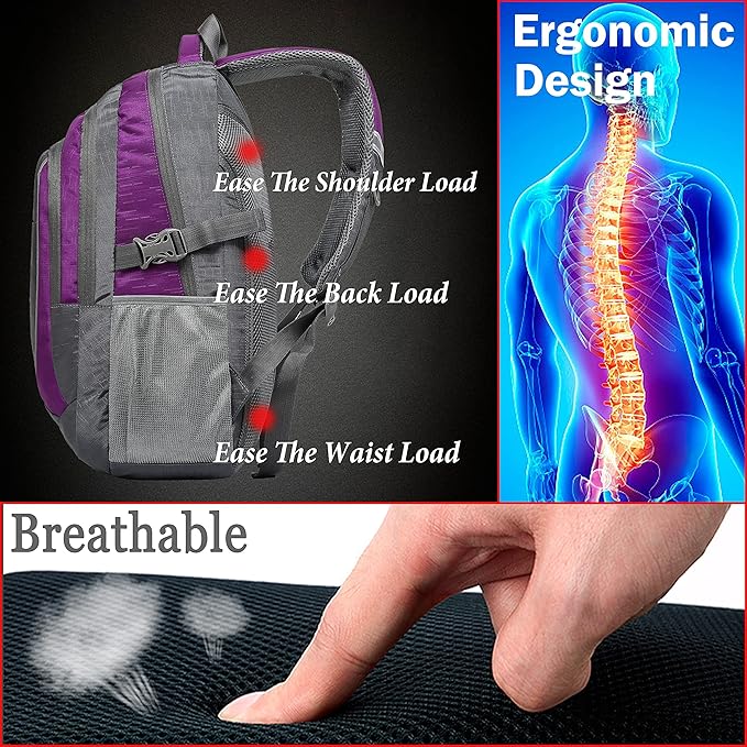 ProEtrade Extra Large Backpack Bookbag for College Travel Laptop Business Hiking Backpack Fit Laptop Up to 17 Inch Sturdy Multi Compartment Gifts for Men Women Night Light Reflective (Light Purple A)