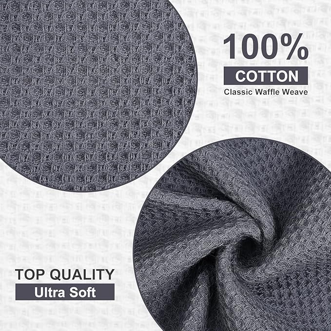 Homaxy Kitchen Towels and Dishcloths Set, 12 x 12 and 13 x 28 Inches, Set of 8 100% Cotton Waffle Weave Kitchen Towels, Super Soft and Absorbent Dish Cloths, Dark Grey