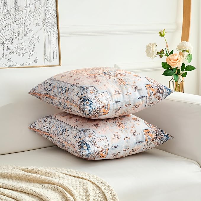 Boho Throw Pillow Covers 26x26 inch Set of 2,Boho Vintage Carpet Pattern Antique Ethnic Decor Double Sided Pattern Cushion Cover Soft Pillow Case Living Sofa Room Bed Square Pillow Cover